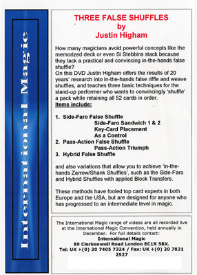 Three False Shuffles by  Justin Higham - DVD